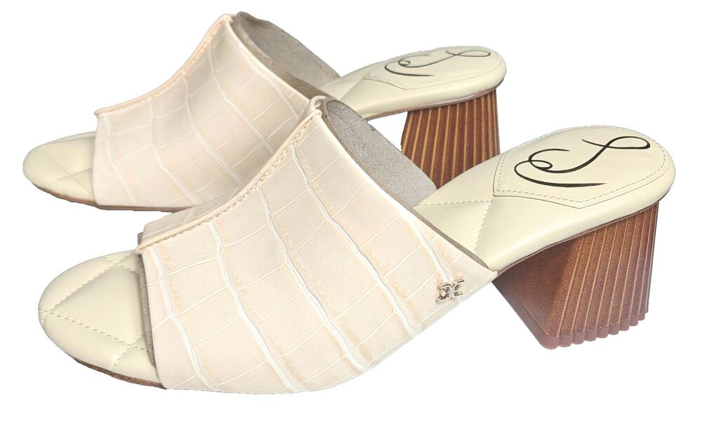 Sam Edelman Sonya Eggshell Sandal Block Heel Croc-Embossed Vegan Leather 8 M NIB - Picture 3 of 10